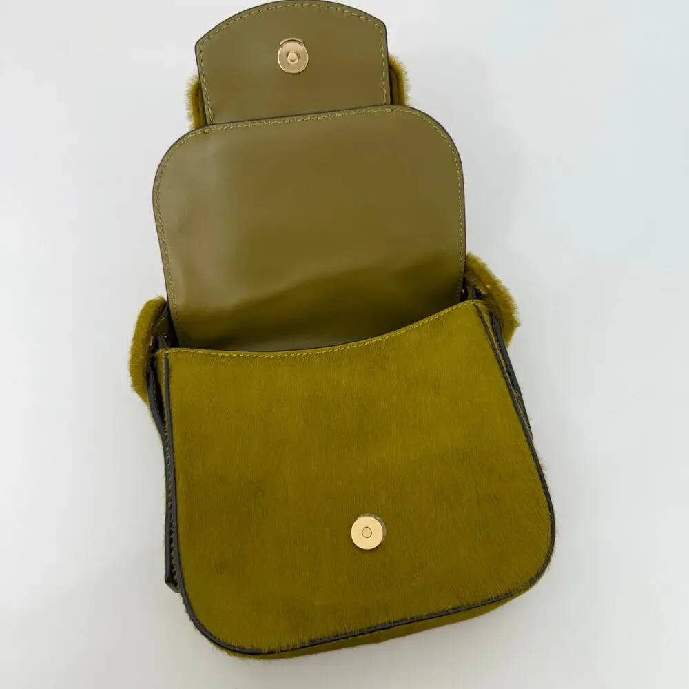 Tory Burch Sawyer Calf Hair Mini Shoulder Bag in Olive Green